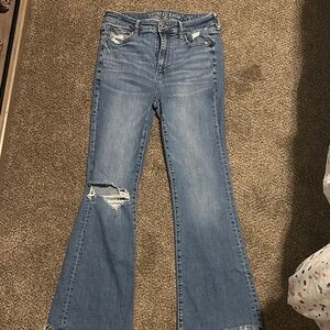 American Eagle Outfitters Light Blue Distressed Wide Leg Jeans